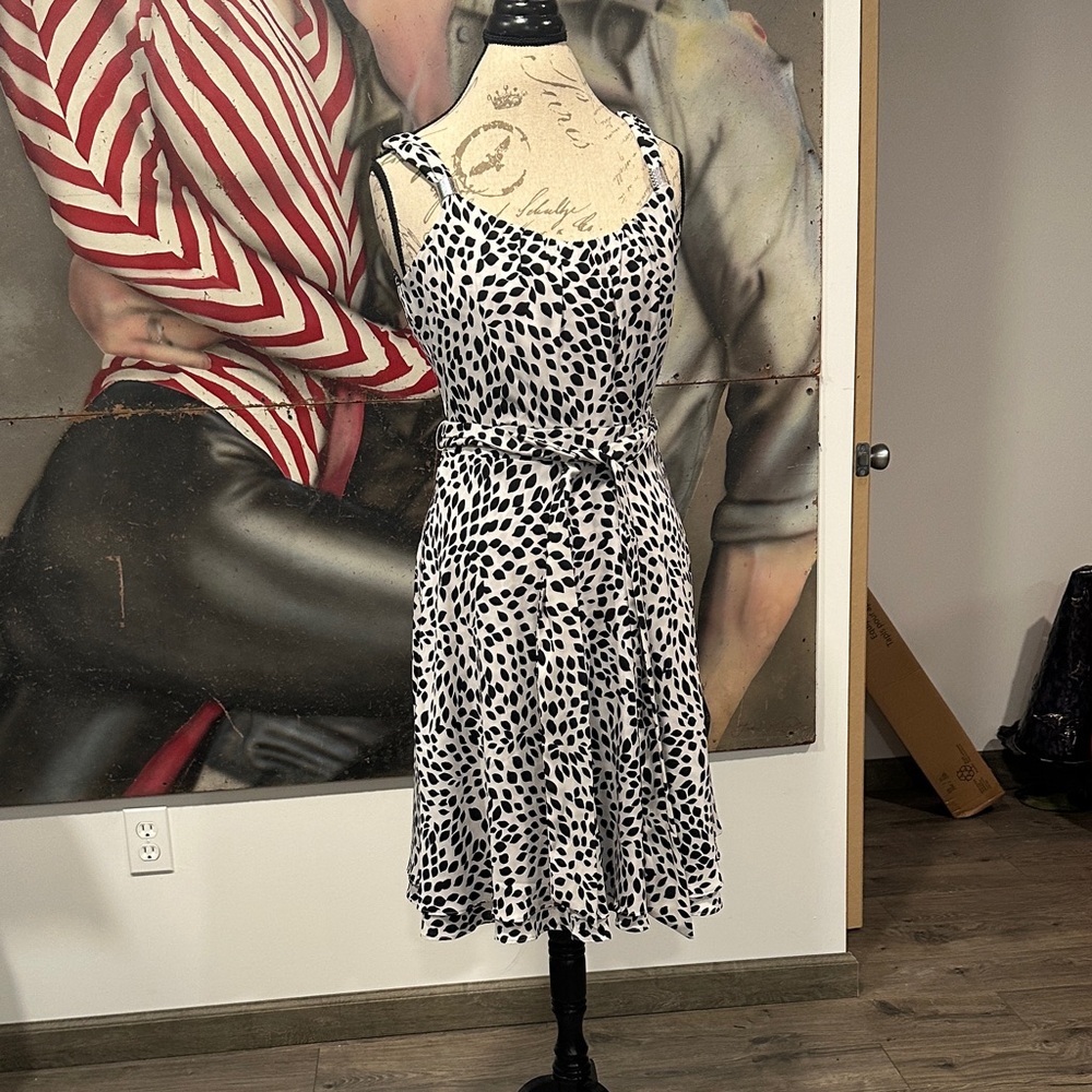 White House Black Market Black and White Patterned Midi Dress